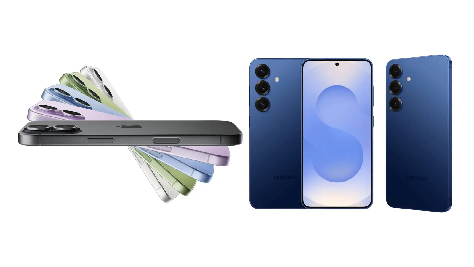 Apple iPhone 17 colours beside a Samsung Galaxy S25